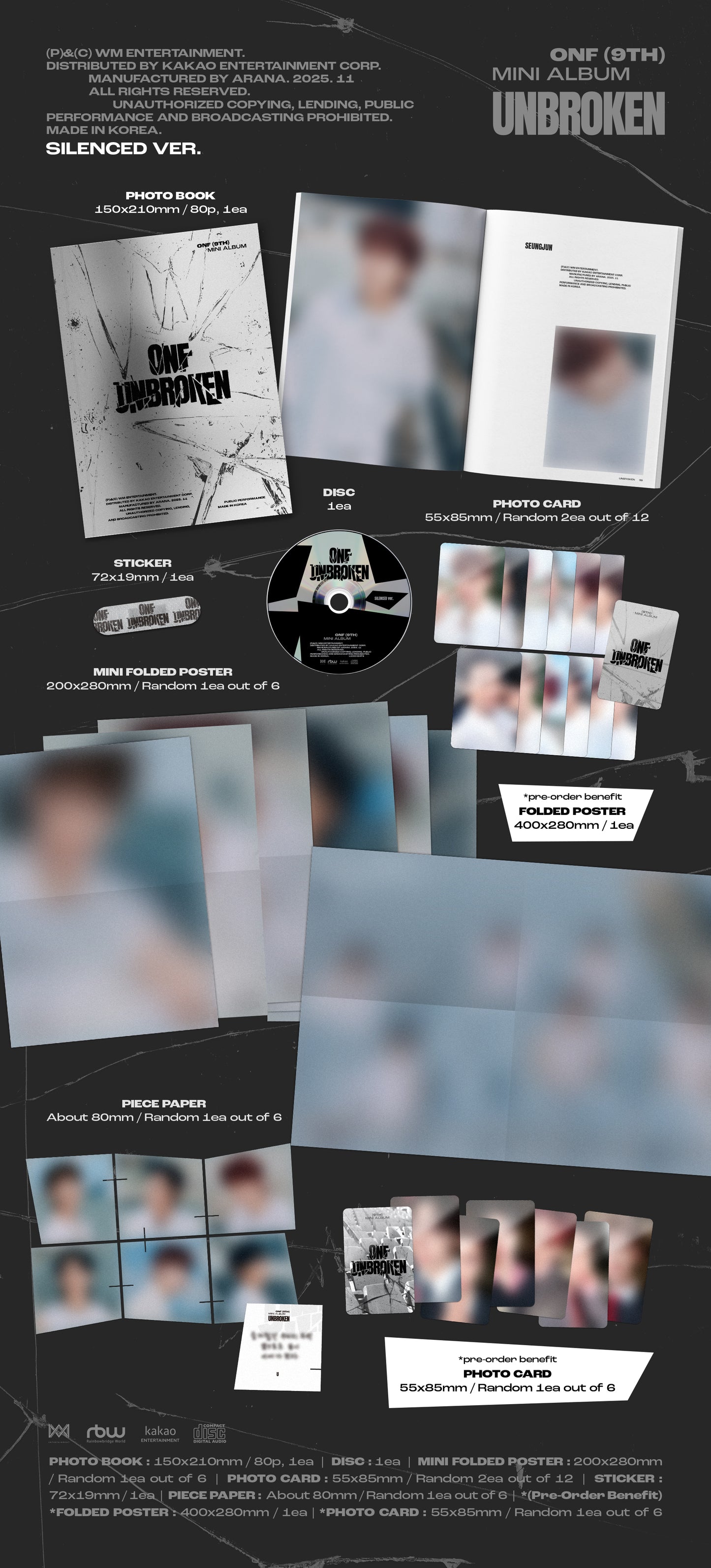 [PRE-ORDER] ONF (온앤오프) 9TH MINI ALBUM [UNBROKEN] (SILENCED / NO RETREAT VER.)