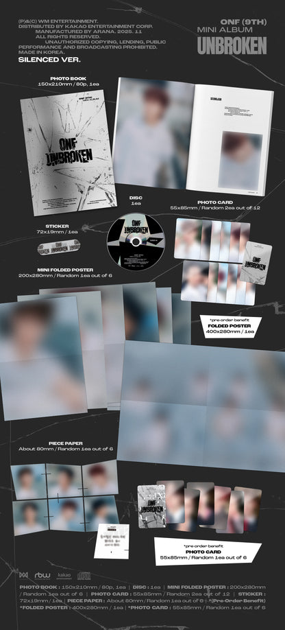 [PRE-ORDER] ONF (온앤오프) 9TH MINI ALBUM [UNBROKEN] (SILENCED / NO RETREAT VER.)