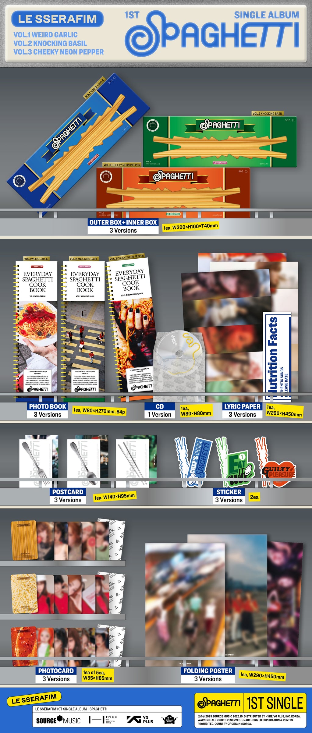 LE SSERAFIM (르세라핌) 1st Single Album 'SPAGHETTI' (3 Versions)